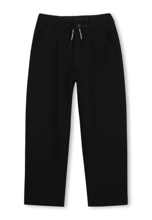Pantalon décontracté noir avec taille élastique, poches avant et cordon de serrage marqué "Karl Lagerfeld" sur fond blanc.