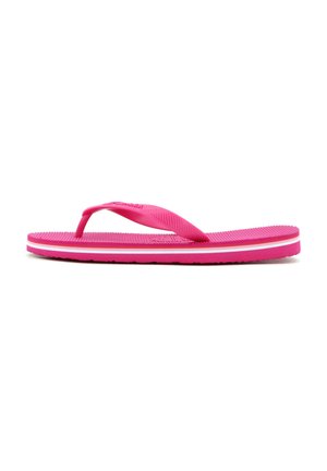 Infradito in gomma rosa con una soletta testurizzata, dotate di un design con una sottile striscia e una suola intermedia rialzata bianca e rosa per una maggiore aderenza.