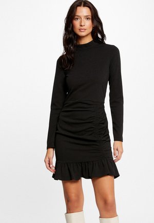 FITTED RUFFLES AND HIGH COLLAR - Jurk - black