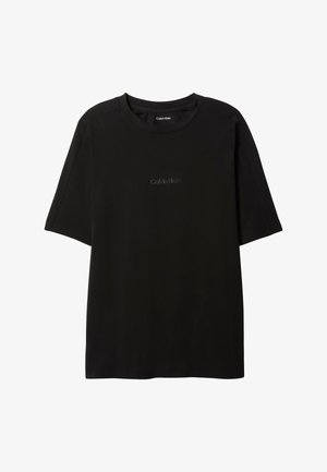 Maglietta nera a maniche corte Calvin Klein con scollo rotondo e logo ricamato sottile al centro del petto.