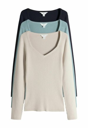 REGULAR FIT - 3 PACK SWEATHEART LONG SLEEVE  - Trui - navy blue light blue neutral stone