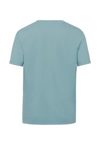 T-shirt azzurro chiaro a maniche corte con scollatura rotonda, realizzato in tessuto morbido, caratterizzato da un design semplice e un orlo dritto nella parte inferiore.