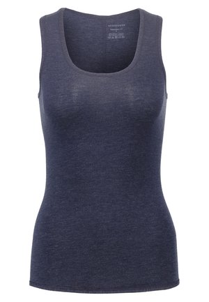 Navy blue tank top in a soft, textured fabric. Features a scoop neckline and fitted design. No visible branding on the front.