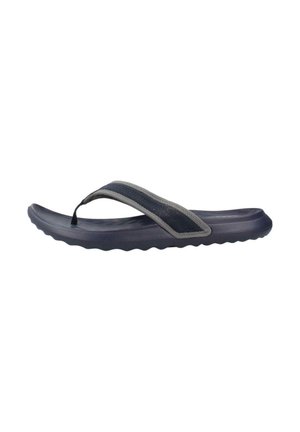 Schwarze und graue lässige Flip-Flop-Sandale mit strukturierter, konturierter Sohle und Stoffzehensteg.