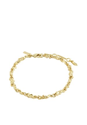 Zlatý náramok s nepravidelnými textúrovanými článkami a uzatváraním na karabínu s nastaviteľnou dĺžkou retiazky.