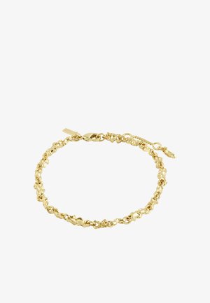 Kuldne käevõru ebakorrapäraste tekstuuriga linkidega ning justeritava pikkusega karpi-kinnitusega.