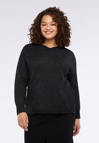 Felpa nera con cappuccio, dalla texture scintillante, maniche lunghe e vestibilità comoda, con una leggera brillantezza su tutto il tessuto.