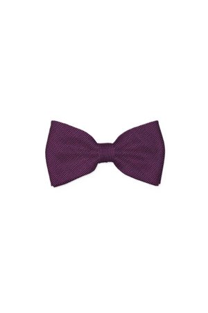 Lila strukturierte Seidenschleife mit gewebtem Muster, vorgebunden in einer symmetrischen Doppel-Flügelform auf weißem Hintergrund.