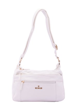 Borsa a tracolla bianca in pelle con una finitura testurizzata, dotata di una tracolla removibile, hardware dorato e due scomparti con cerniera.