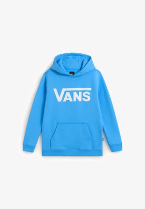 Felpa azzurra chiara realizzata in un morbido misto cotone, con logo "VANS" bianco, una tasca frontale e cappuccio con cordini.