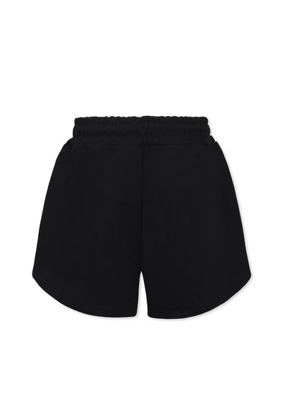 Shorts neri in cotone con vita elasticizzata, dotati di una vestibilità comoda e con spacchi laterali per facilitare il movimento. Design minimalista.