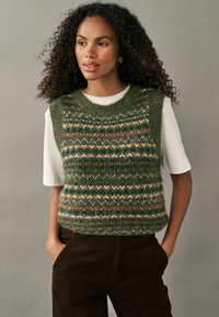 Next PATTERNED SLEEVELESS CREW NECK - REGULAR FIT - Svetrík - green khaki