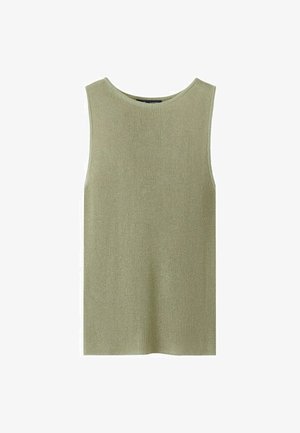 Canottiera senza maniche lavorata a maglia in verde oliva chiaro con scollo rotondo e orlo dritto.