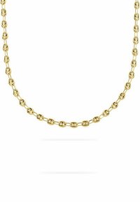 Goldkette mit kleinen, runden Gliedern und polierten Akzenten. Die Kette hat eine glatte Textur und ein klassisches, einheitliches Design.