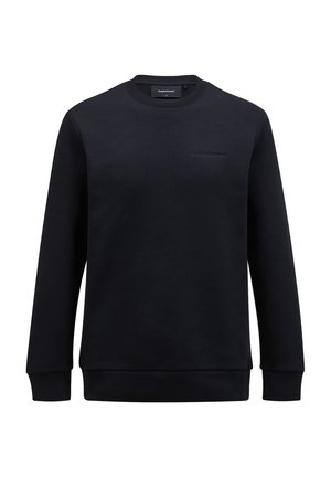 Black sweatshirt made of a soft fabric, featuring a crew neck, long sleeves, ribbed cuffs, and a subtle brand logo on the chest.