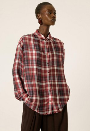 Touché Privé, SATIN CHECKED SHIRT - Πουκαμίσα με κουμπιά - burgundy
