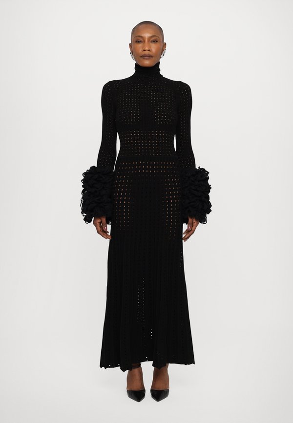 PERFORATED MAXI TURTLE NECK DRESS WITH EXAGGERATED THREADED CUFFS - Maxi dress