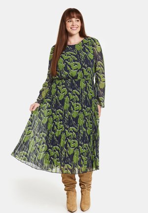 LANGARM KURZ MIDI MIT PLISSIERTEM - Denn aty - dark lake blue gemustert