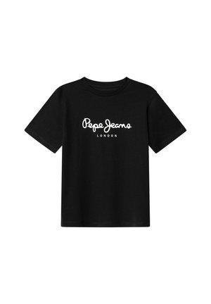 T-shirt nera a maniche corte con scollo rotondo e logo bianco "Pepe Jeans London" centrato sul davanti.