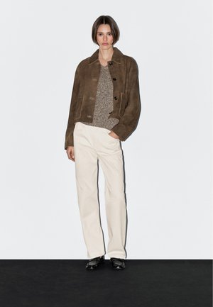 MID-WAIST STRAIGHT-LEG - Stoffhose - beige