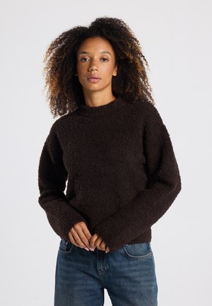 Fleece trui - dark brown