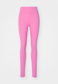 Tajta leggings i stark rosa, tillverkade av elastiskt tyg. Hög midja med slät textur och inga synliga sömmar eller mönster.