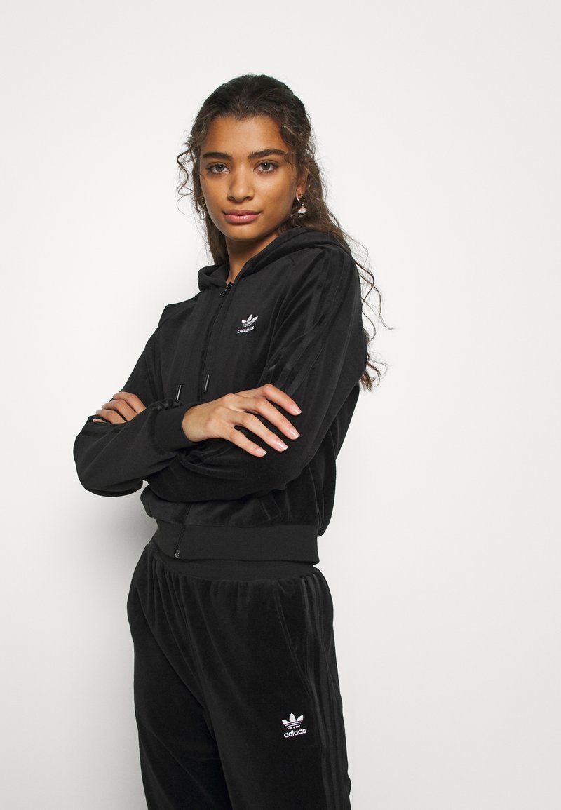 adidas Originals CROP FZ HOOD - Felpa con zip - black