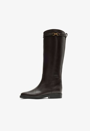 Massimo Dutti, LEATHER RIDING BOOT - Høje støvler/ Støvler - ochre