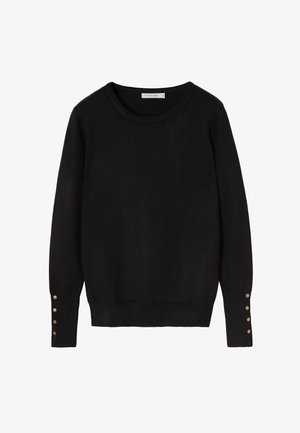 Must kõrge varrukaga sviiter ümmarguse kaelusega ja neli kuldset nööpi igas mansetis, sildiga suurus väike.