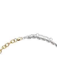 Metalowa naszyjnik łańcuchowy składający się z połączenia złotych i srebrnych ogniw, z twisted designem i zapięciem na karabińczyk dla pewnego zamknięcia.