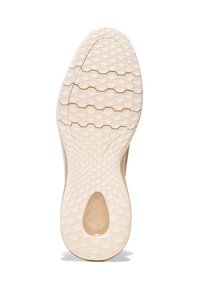 Sohle eines Schuhs mit einem strukturierten Wabenmuster in hellem Beige, das in der Mitte einen leicht erhöhten Bereich für Grip und Flexibilität aufweist.