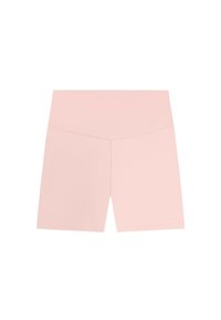 Light pink high-waist seamless stretchy shorts designed for activewear or casual wear.