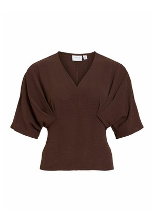 VILA, Short Sleeved VIRELLA V-neck - Blouse - coffee bean