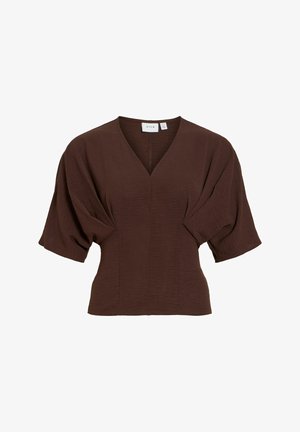 VILA, Short Sleeved VIRELLA V-neck - Bluse - coffee bean