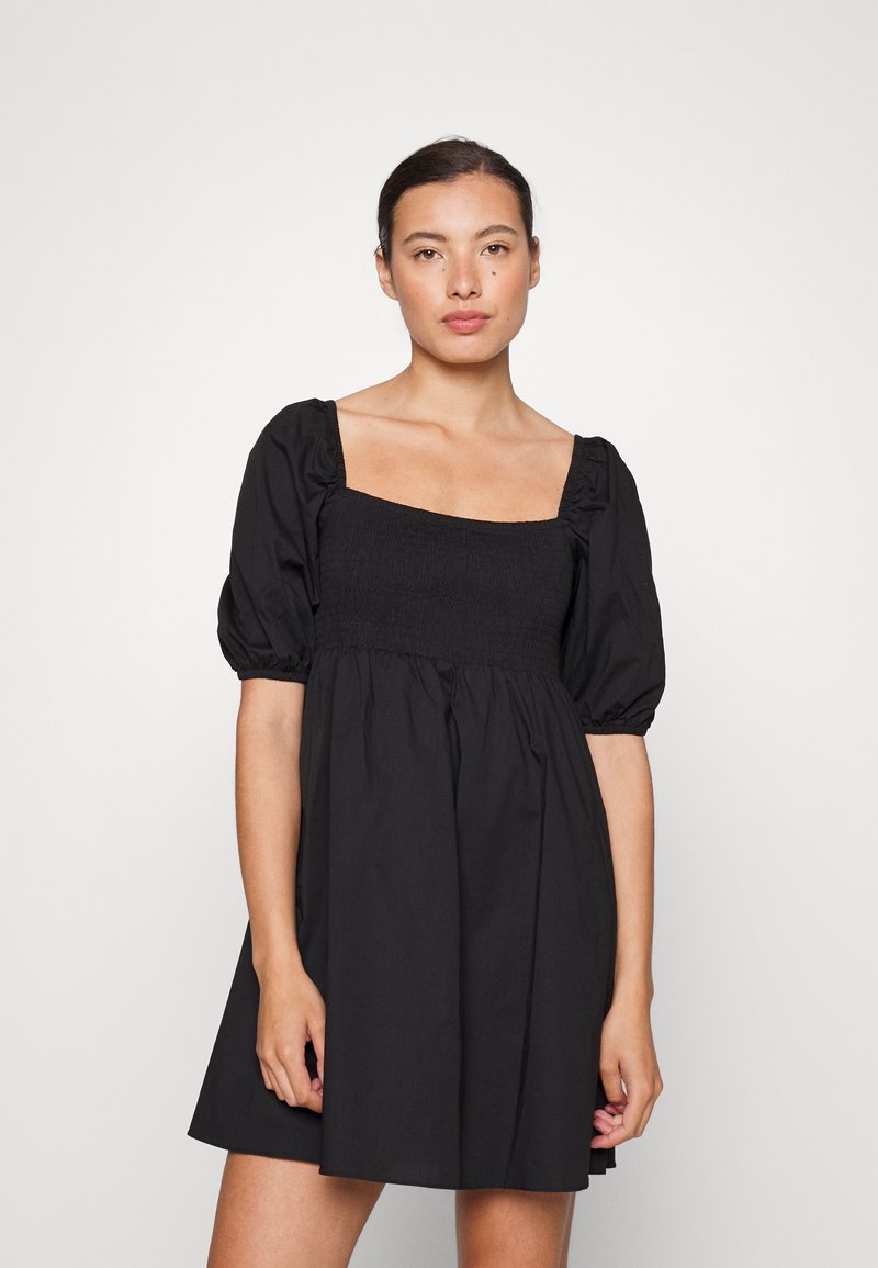 Glamorous SHIRRING DRESS WITH ELBOW LENGTH PUFF SLEEVES TIE BACK