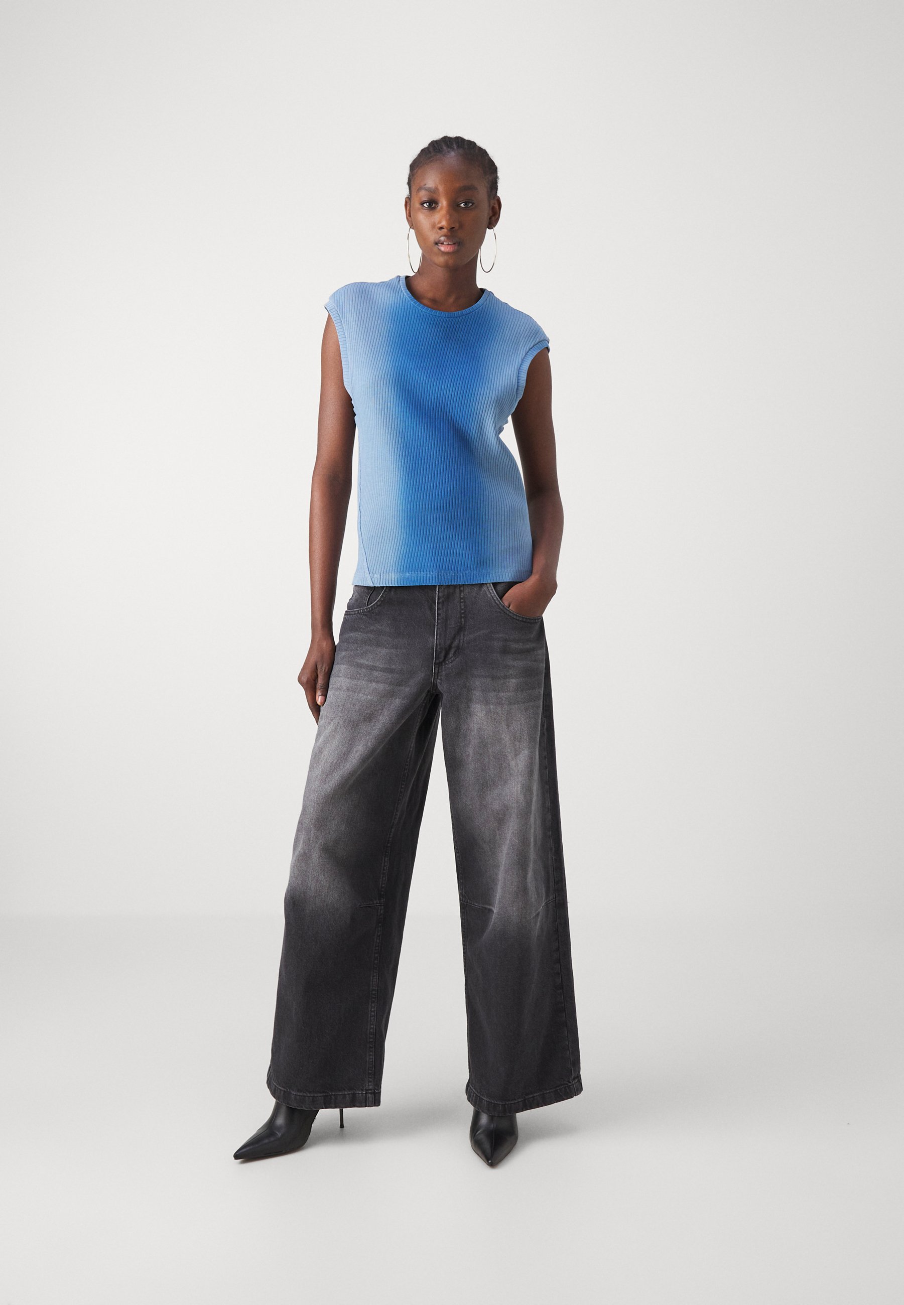 トップス Jaded London Shop Tribeca Blue Ribbed Off The Shoulder Knit | Jaded