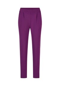 Paarse hoge taille slim-fit broek met voorplooien en een op maat gemaakte tailleband, ontworpen voor een strakke, gestroomlijnde look.
