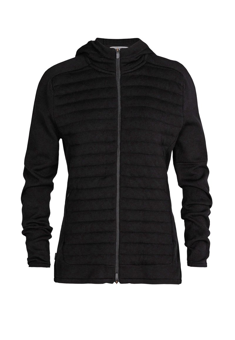 Veste matelassée noire zippée avec manches longues et col montant, présentée sur fond blanc.