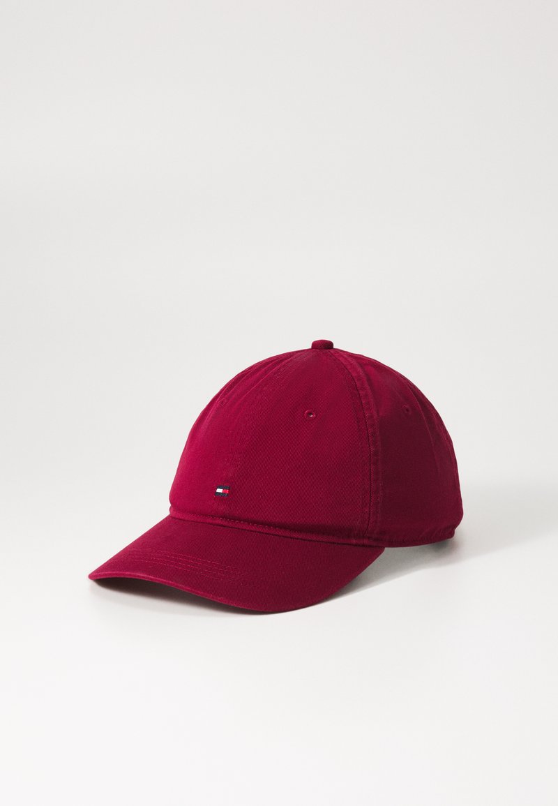 Cappellino da baseball color bordeaux in cotone, con visiera curva e logo ricamato. Texture liscia con design classico.