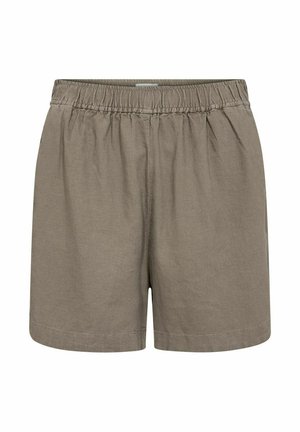 K önnyű, taupe színű rövidnadrág, rugalmas derékkal. Lazán illeszkedő fazonjú és egyszerű, díszítés nélküli dizájnnal rendelkezik. Zsebek nem láthatók.