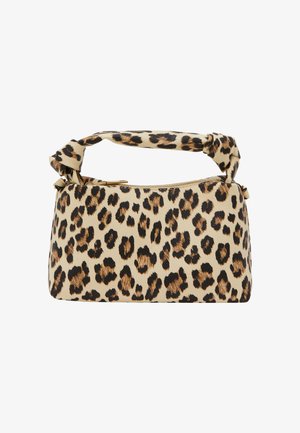 Leopárd mintás kézitáska strukturált formával, csomózott pánttal, sima felülettel és cipzáras záródással. Anyaga szintetikus.