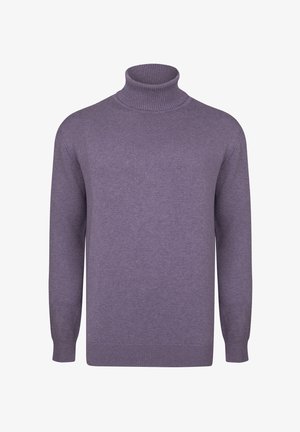 Lila Turtleneck-Pullover aus einem weichen Strickmaterial. Verfügt über lange Ärmel, einen gerippten Kragen und einen glatten Saum.