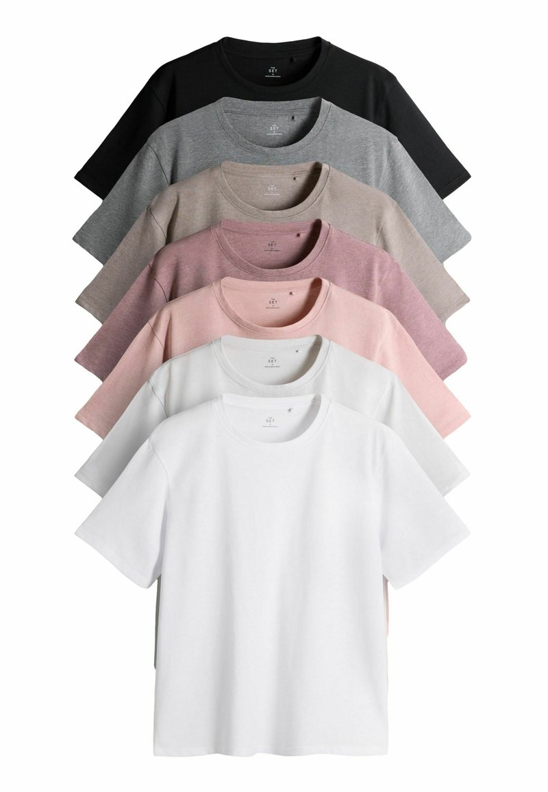 THE SET - REGULAR FIT - 7 PACK ESSENTIAL - Basic T-shirt - black brown taupe pink light pink cream white, Enlarge