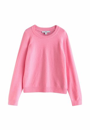 Rosa Pullover aus weichem Stoff mit Rundhalsausschnitt, Raglanärmeln sowie gerippten Bündchen und Saum. Schlichtes und klassisches Design.