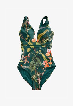 PLUNGE TUMMY CONTROL - Maillot de bain - dark green floral