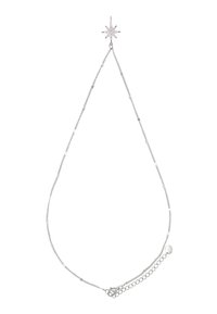 Collana in argento con pendente a forma di stella con accenti trasparenti, texture delicata e chiusura a moschettone.