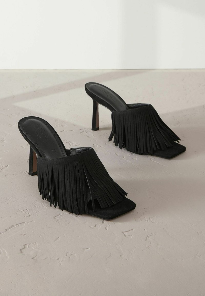 Next REGULAR FIT - SIGNATURE FRINGE LEG - Heeled mules - black - Zalando
