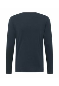 Marineblå langærmet T-shirt lavet af blødt, letvægtsstof. Har rund halsudskæring og standard pasform uden synlige logoer eller mønstre.