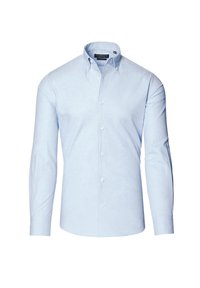 Jasnoniebieska koszula z długim rękawem, wykonana z bawełny o gładkiej fakturze. Charakteryzuje się klasycznym kołnierzykiem.