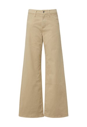 Beige wijde broek van katoen, met een knoopsluiting, riemlussen en zakken aan de voorzijde. Ervaar een soepele textuur met een losse pasvorm.